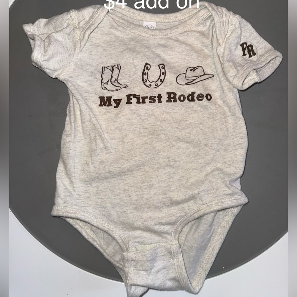 Rabbit Skins Cream Baby One-Piece with Brown 'My First Rodeo' Print